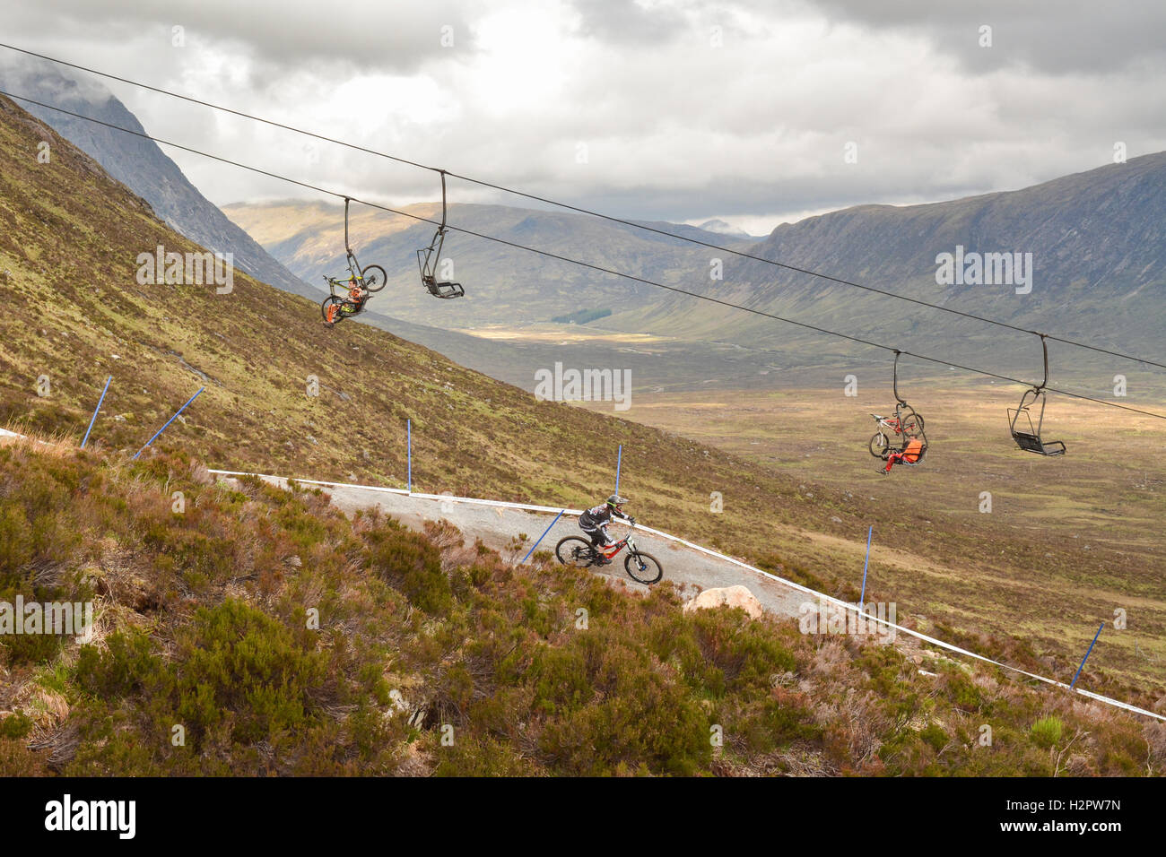 Glen Coe Glencoe Mountain Resort au cours de SDA course vtt de descente, Scotland, UK - Banque D'Images