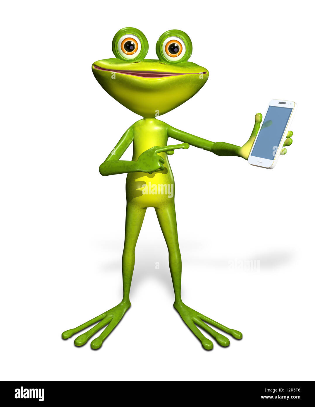 Grenouille avec un smartphone Banque D'Images