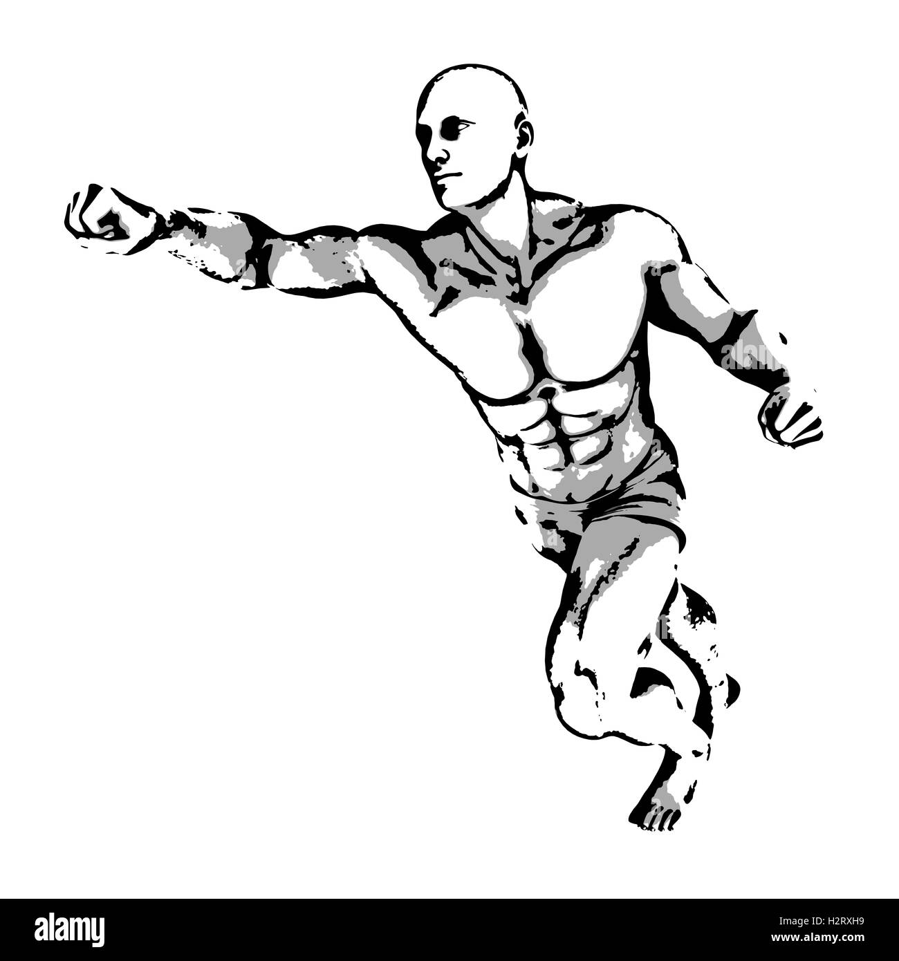 Poser dans les héros de bande dessinée à l'encre Croquis Illustration Banque D'Images