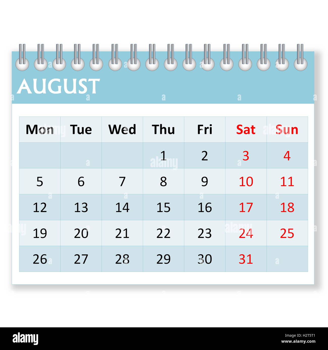 Feuille de calendrier pour le mois d'août Banque D'Images