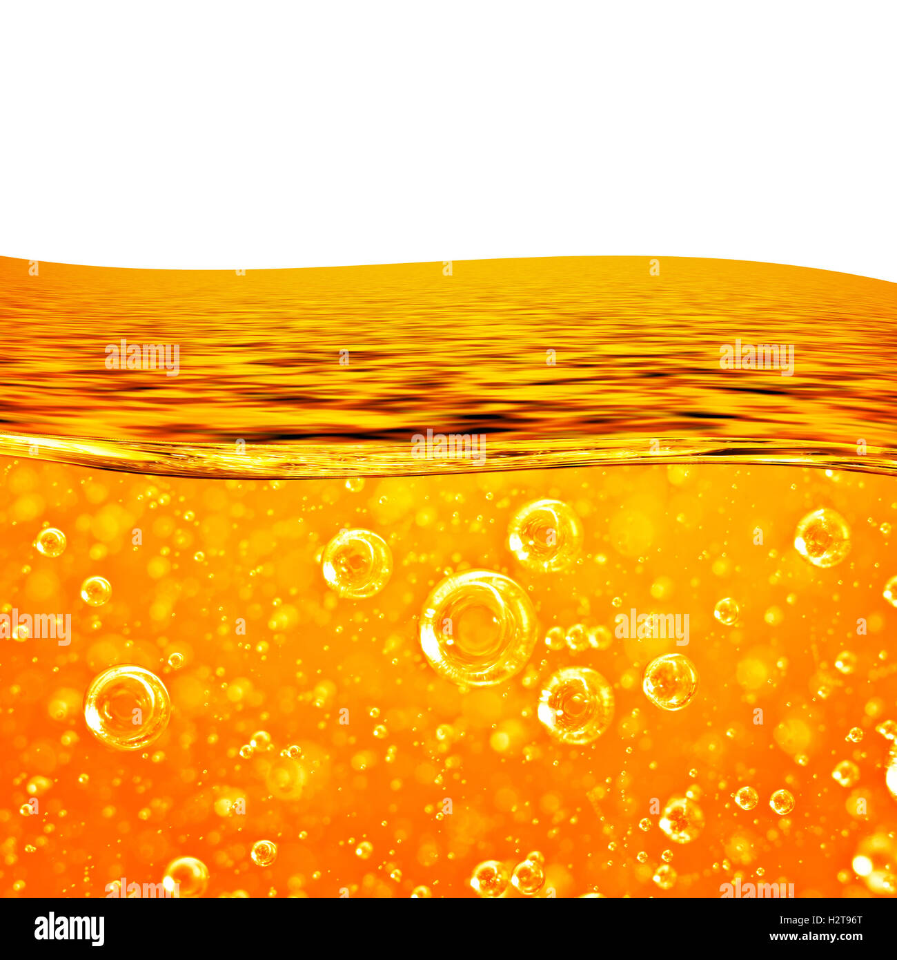 Flux liquide vague orange, Sea, close-up de bulles, pour le projet, huile, miel, bière, jus ou autres versions Banque D'Images