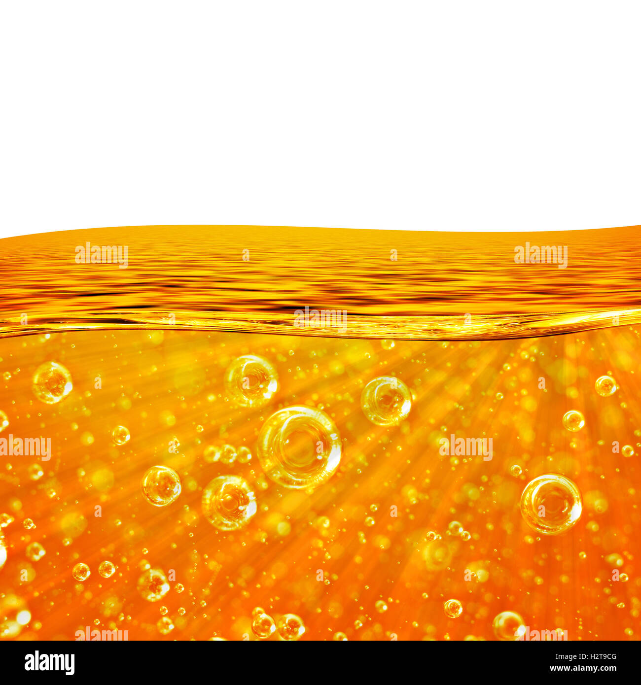 Flux liquide vague orange, Sea, close-up de bulles, poutres apparentes pour le projet, huile, miel, bière, jus ou autres versions Banque D'Images