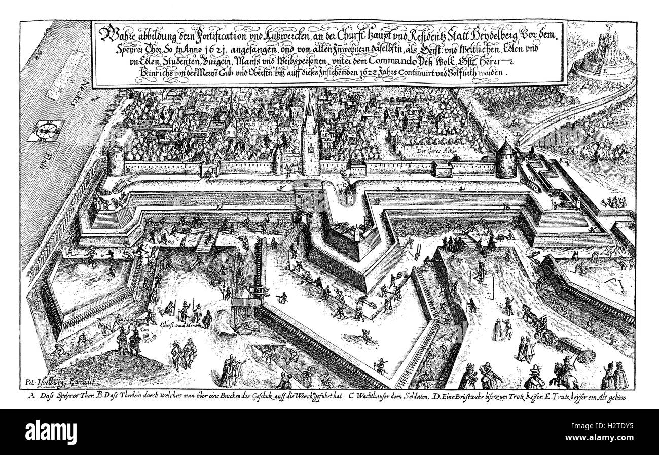 Année 1621, les citoyens de Heidelberg fortifier leur ville à résister contre l'armée impériale dans le contexte de la guerre de Trente Ans Banque D'Images