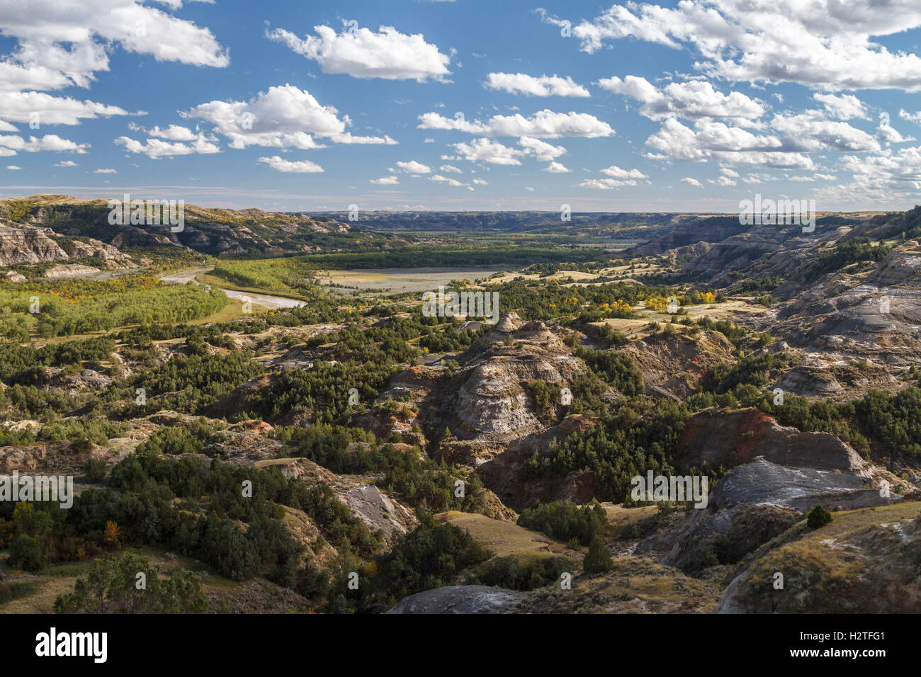 Négliger d'Oxbow, Theodore Roosevelt National Park, Dakota du Nord Banque D'Images