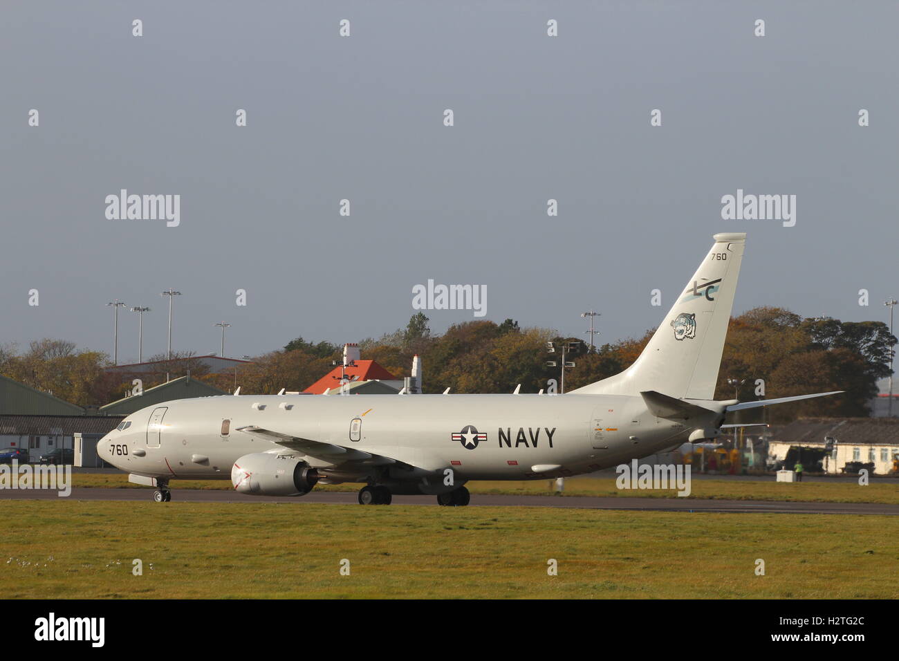 168760, un Boeing P-8A Poseidon exploités par la Marine américaine, à l'aéroport de Prestwick international au cours de l'exercice Joint Warrior 15-2. Banque D'Images