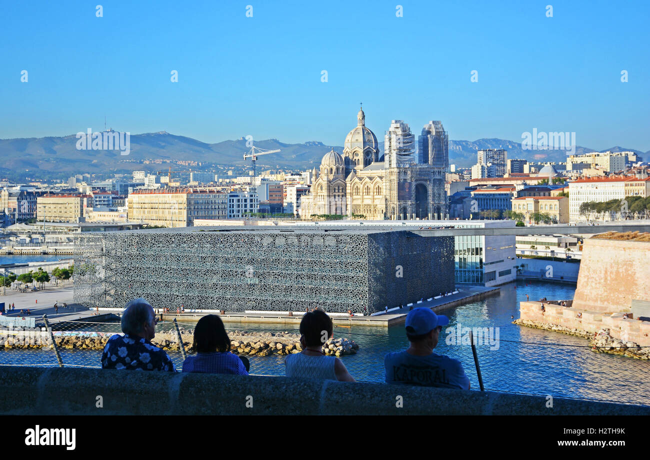 Vue aérienne sur le Mucem Marseille Banque D'Images Vue aérienne sur le Mucem Marseille Banque D'Images