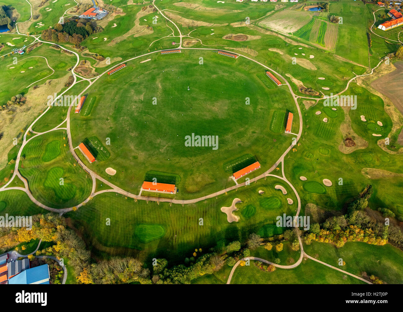 Photo aérienne, conduisant au grade de la golf &AMP ; Country club de Fleesensee, Scandinave golf club avec Buchholz Müritz Banque D'Images