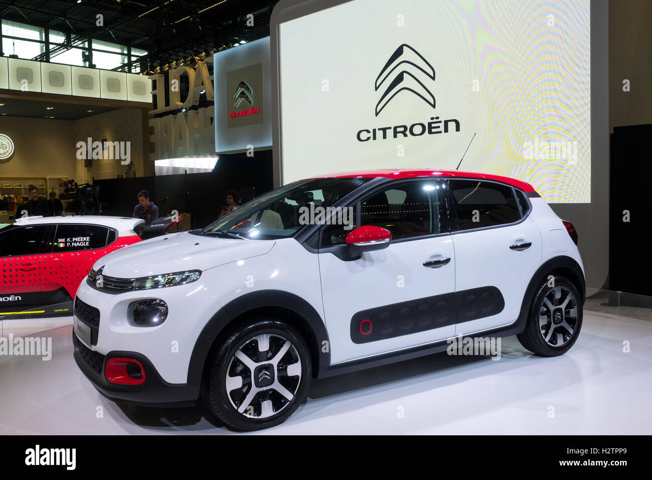 Stand avec Citroën nouvelle C3 à Paris Motor Show 2016 Banque D'Images
