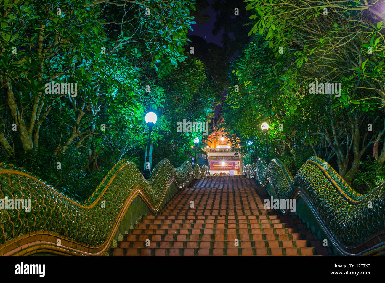 Escaliers Dragon de Wat Phra That Doi suthap Temple, Chiang Mai, Thaïlande. Banque D'Images