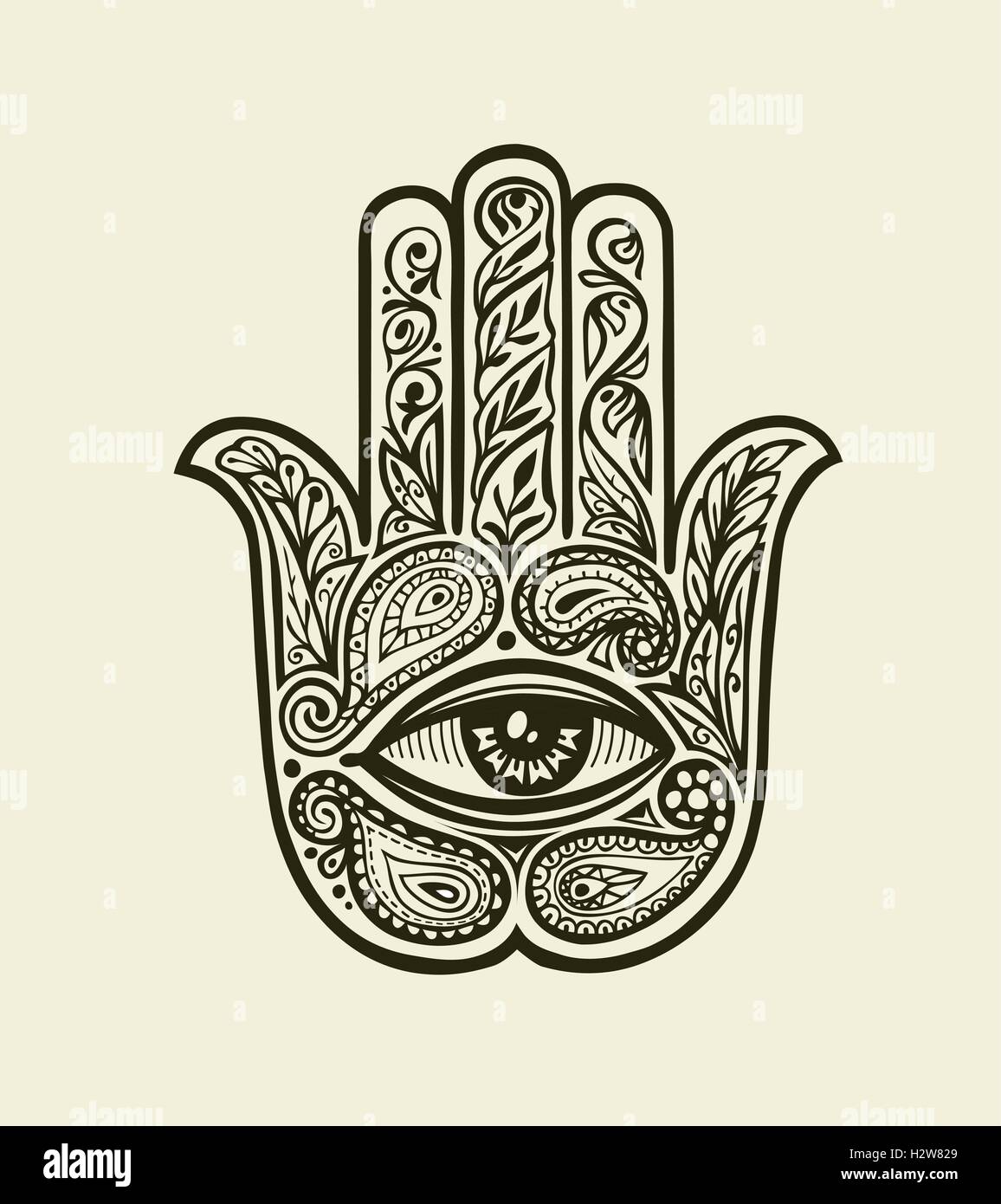 Hamsa décoré main de Fatima. Amulette ethniques tirées dans le style décoratif. Vector illustration Illustration de Vecteur