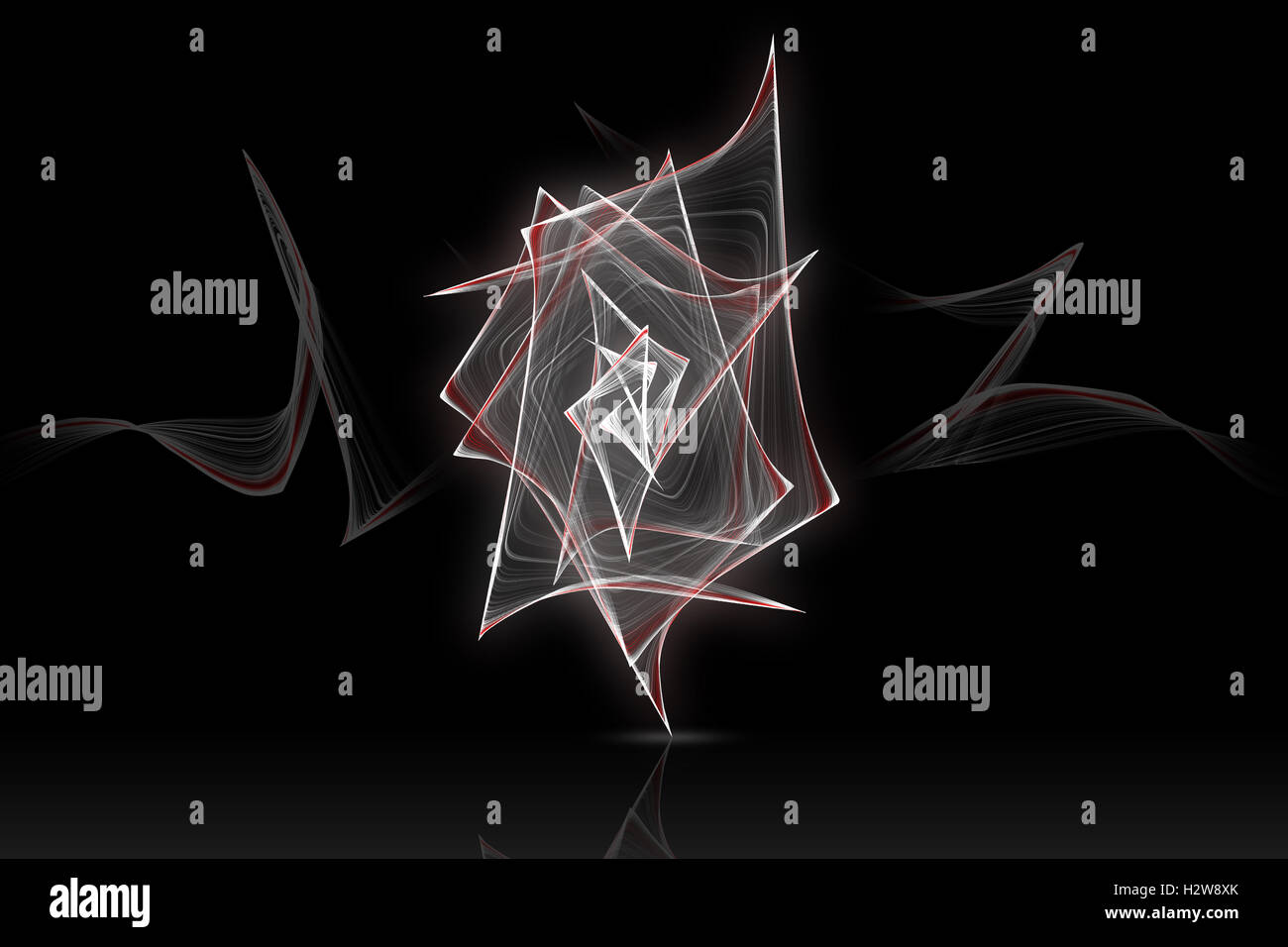 Vague abstrait rouge et blanc avec reflex sur fond noir Banque D'Images