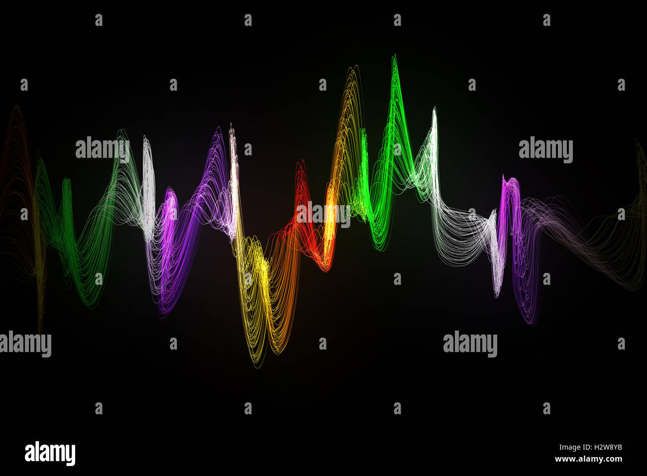 Onde sonore abstrait couleur sur fond noir Banque D'Images