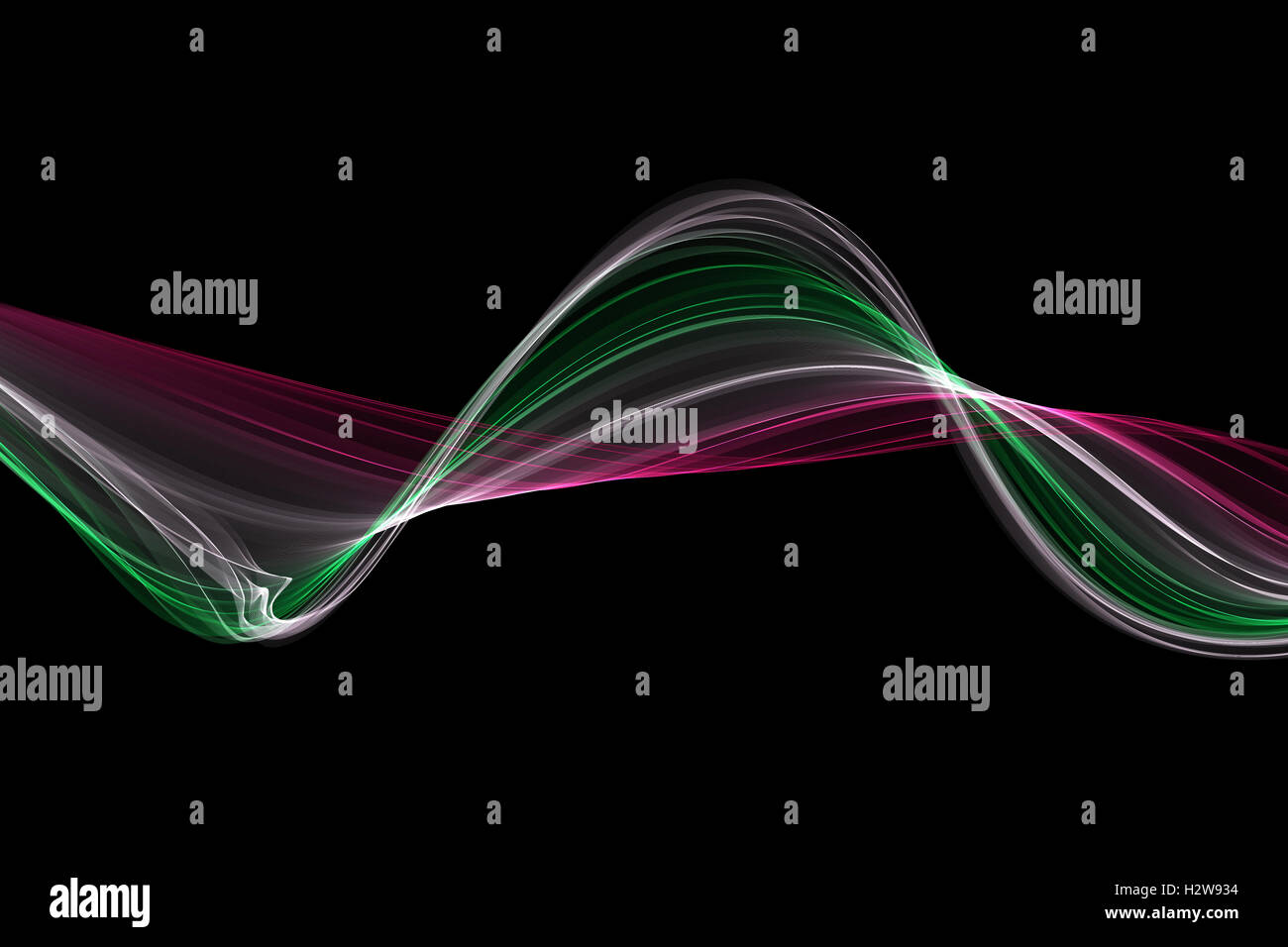 Rose, vert et tissu blanc vague abstrait sur fond noir Banque D'Images