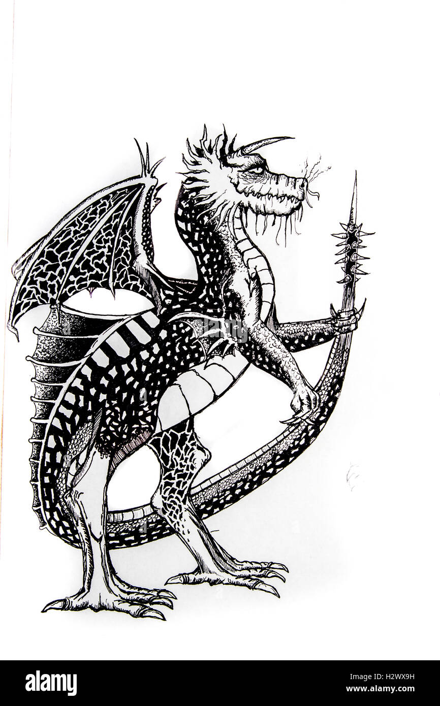 Dragon faites avec de l'encre de tatouage dessin illustration Banque D'Images