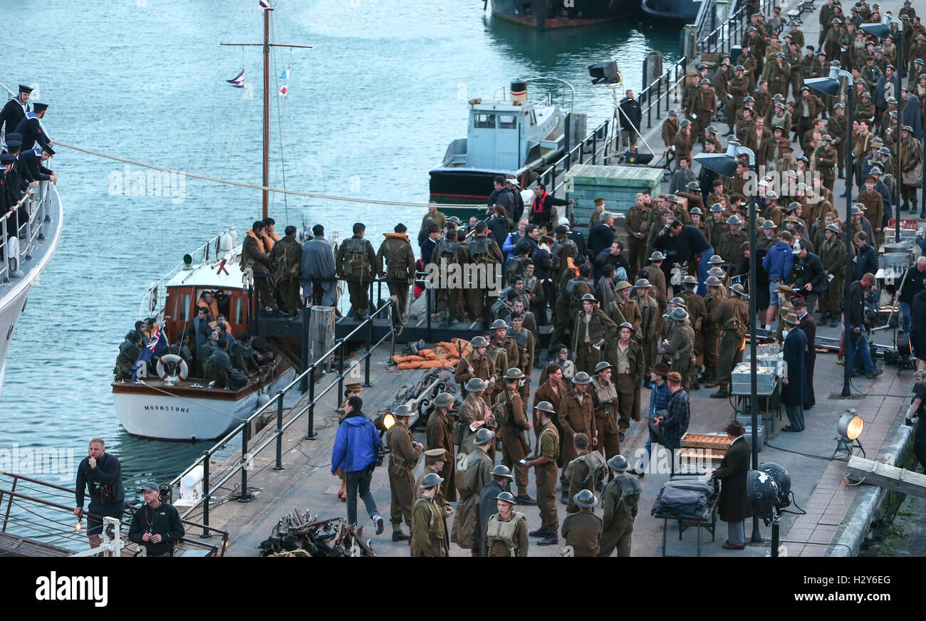 Christopher Nolan continue de filmer le film "unkirk' dans le port de Weymouth. Doté d''atmosphère : où : Weymouth, Royaume-Uni 28 Juillet 2016 Quand : Banque D'Images
