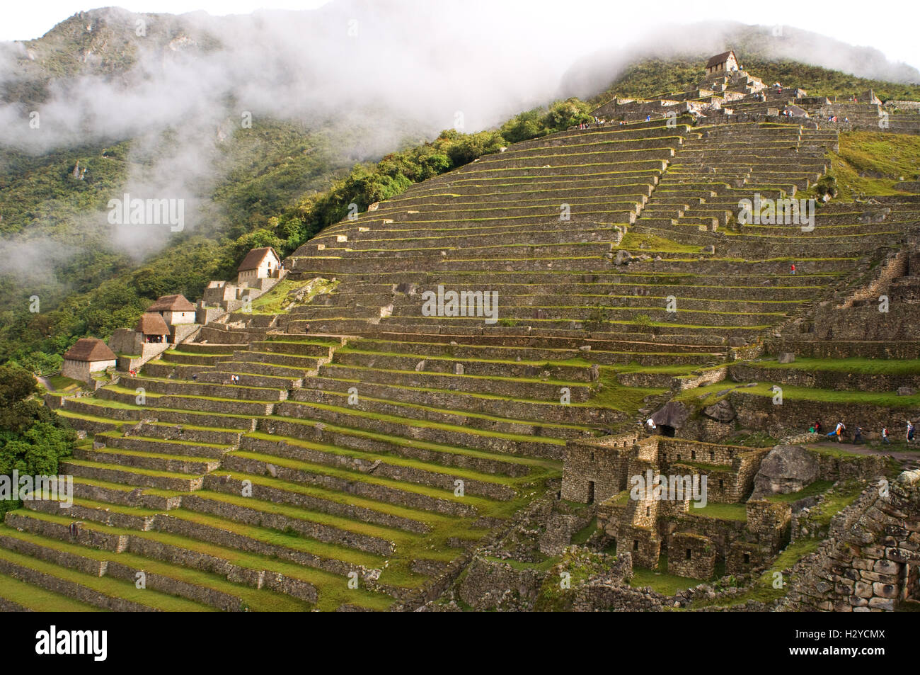 Terrasses à l'intérieur du complexe archéologique de Machu Picchu. Machu Picchu est une ville d'altitude dans les montagnes des Andes dans modern Banque D'Images
