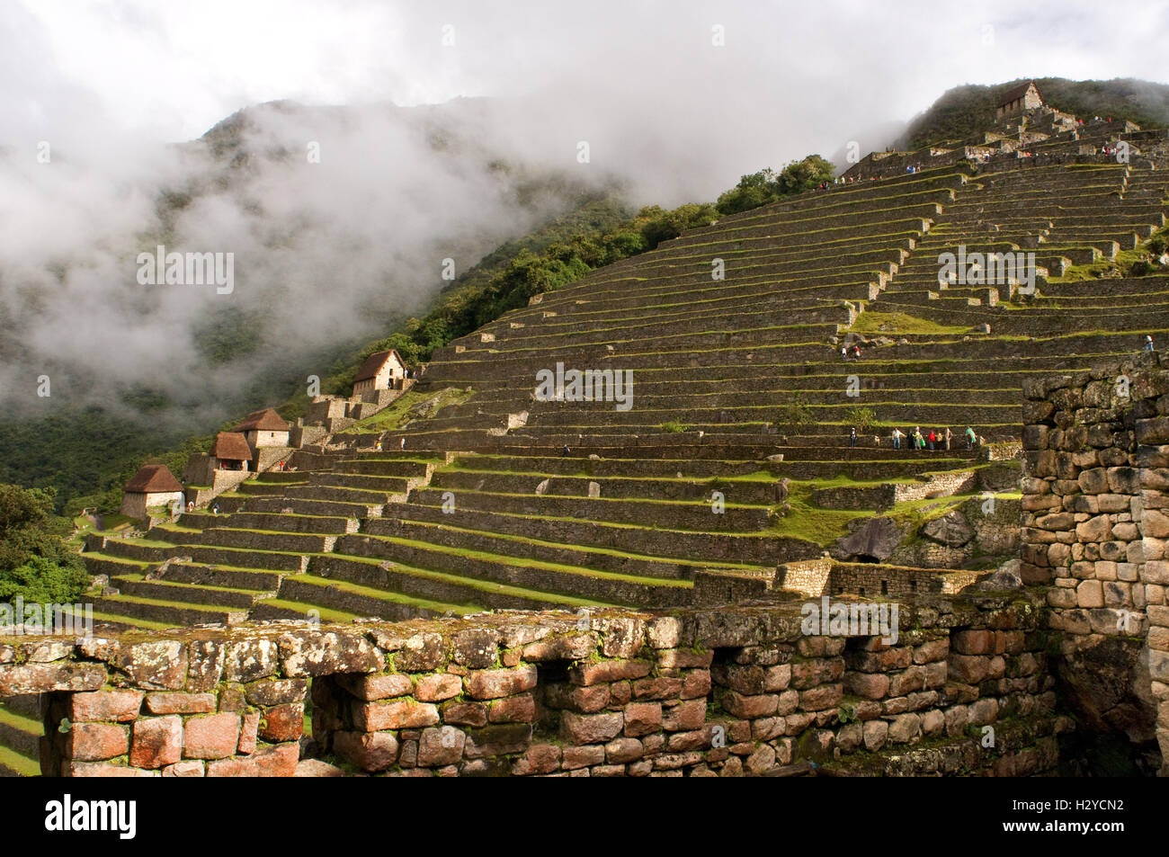 Terrasses à l'intérieur du complexe archéologique de Machu Picchu. Machu Picchu est une ville d'altitude dans les montagnes des Andes dans modern Banque D'Images