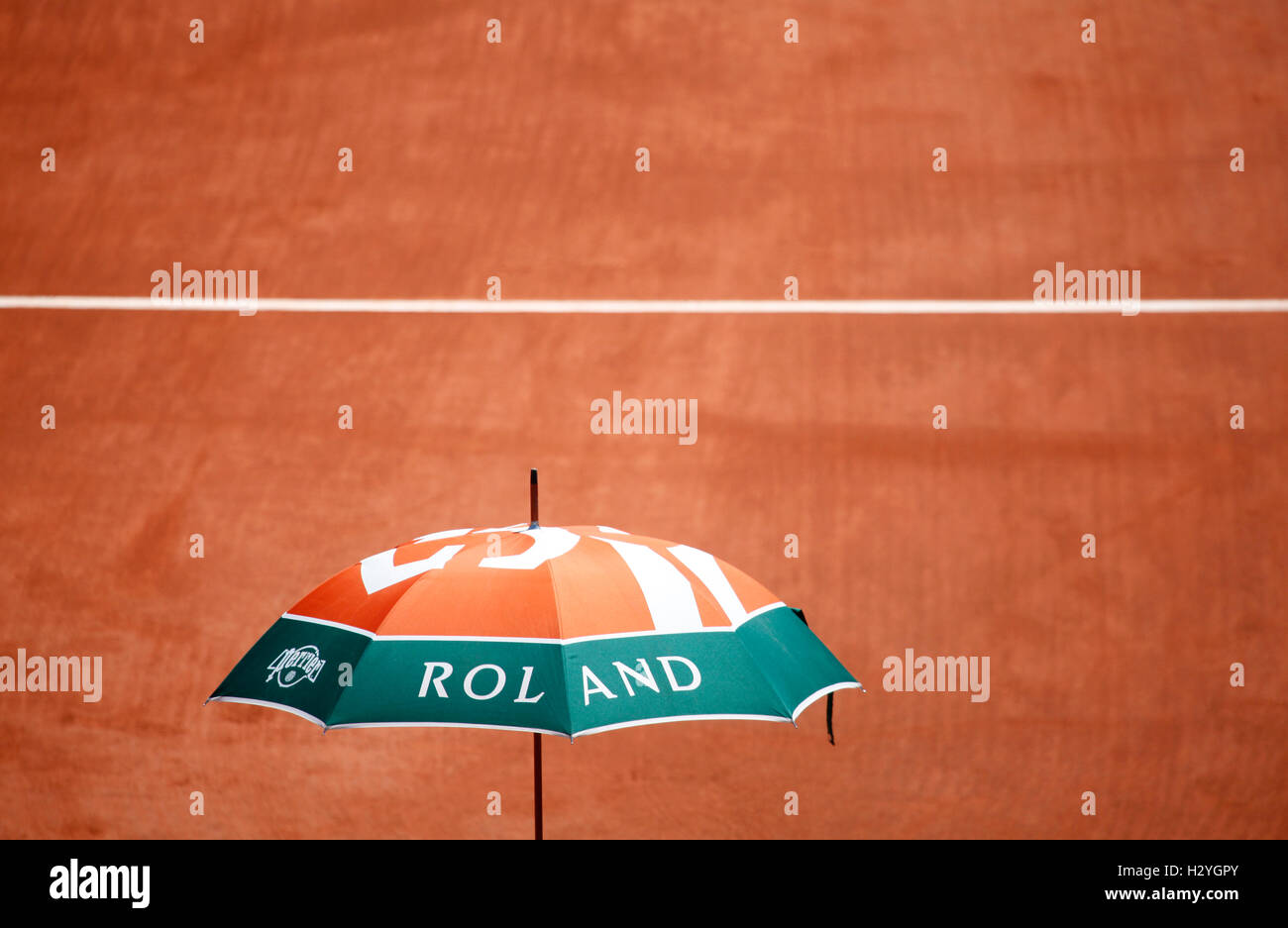 Parapluie, Open de France 2010 de l'ITF, tournoi du Grand Chelem, Roland Garros, Paris, France, Europe Banque D'Images