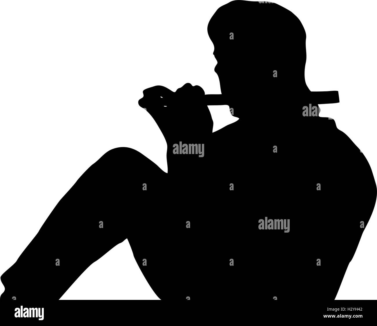 La silhouette d'un homme assis jouant de la flûte Illustration de Vecteur