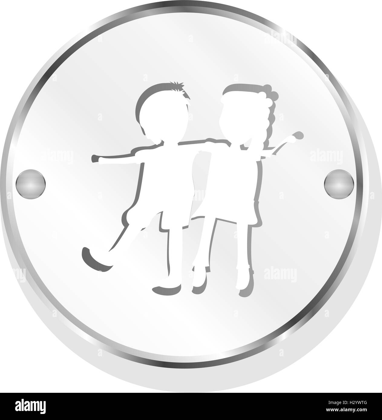 Icône Bouton avec bébé garçon et fille à l'intérieur, isolé sur blanc Banque D'Images