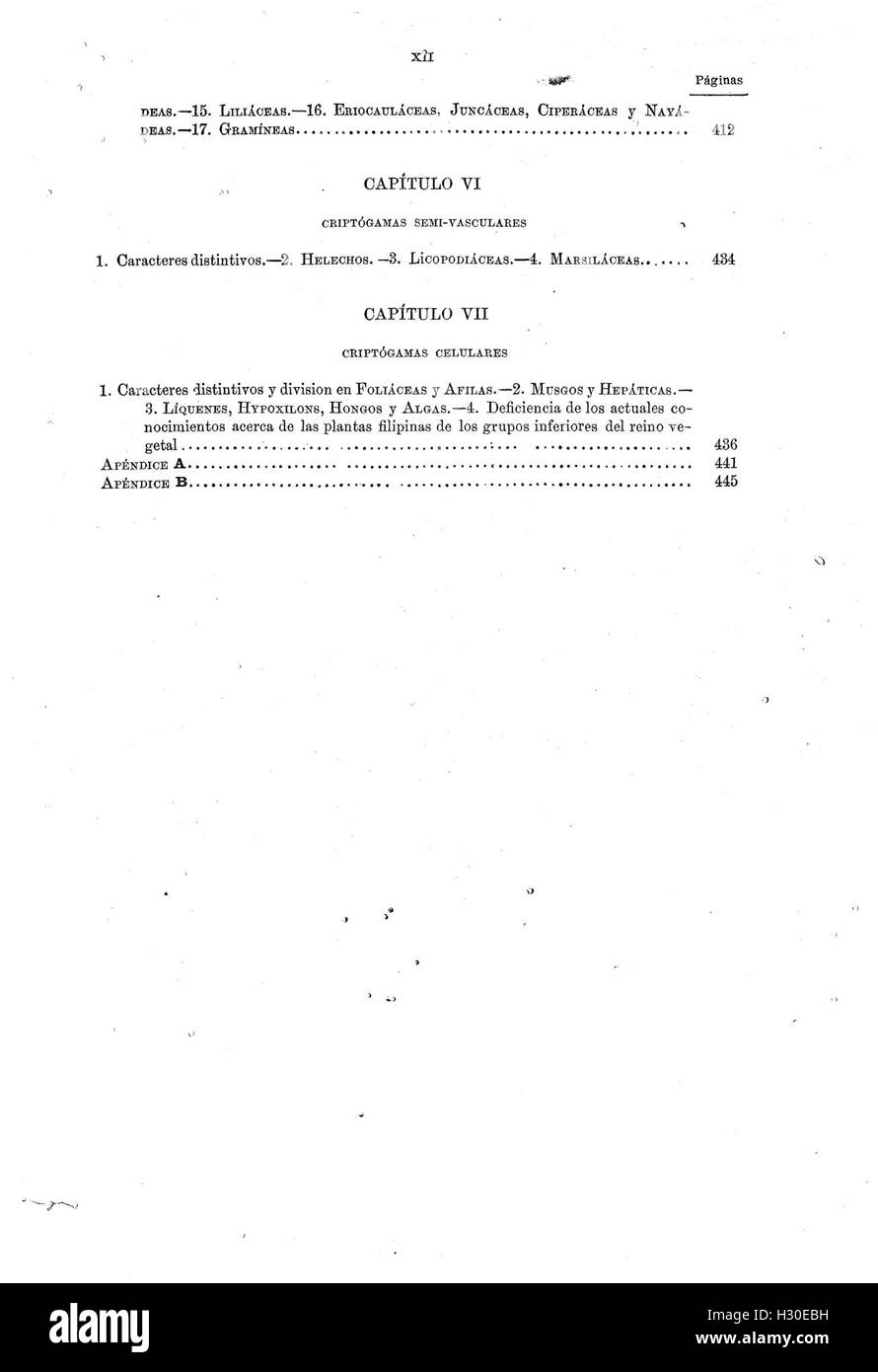 Cette page de *Bosquejo geografico e historico-Natural* traite de la géographie, de l'histoire et des aspects naturels de l'archipel des Philippines, en se concentrant sur la biodiversité de la région. Banque D'Images