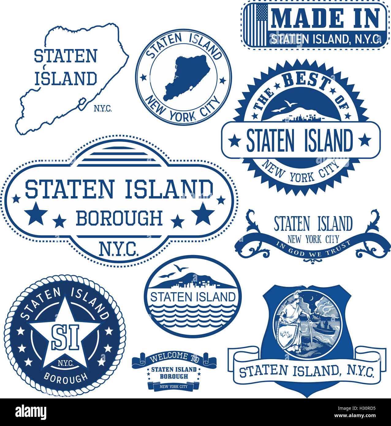 Des timbres et des signes de Staten Island borough, New York City Banque D'Images