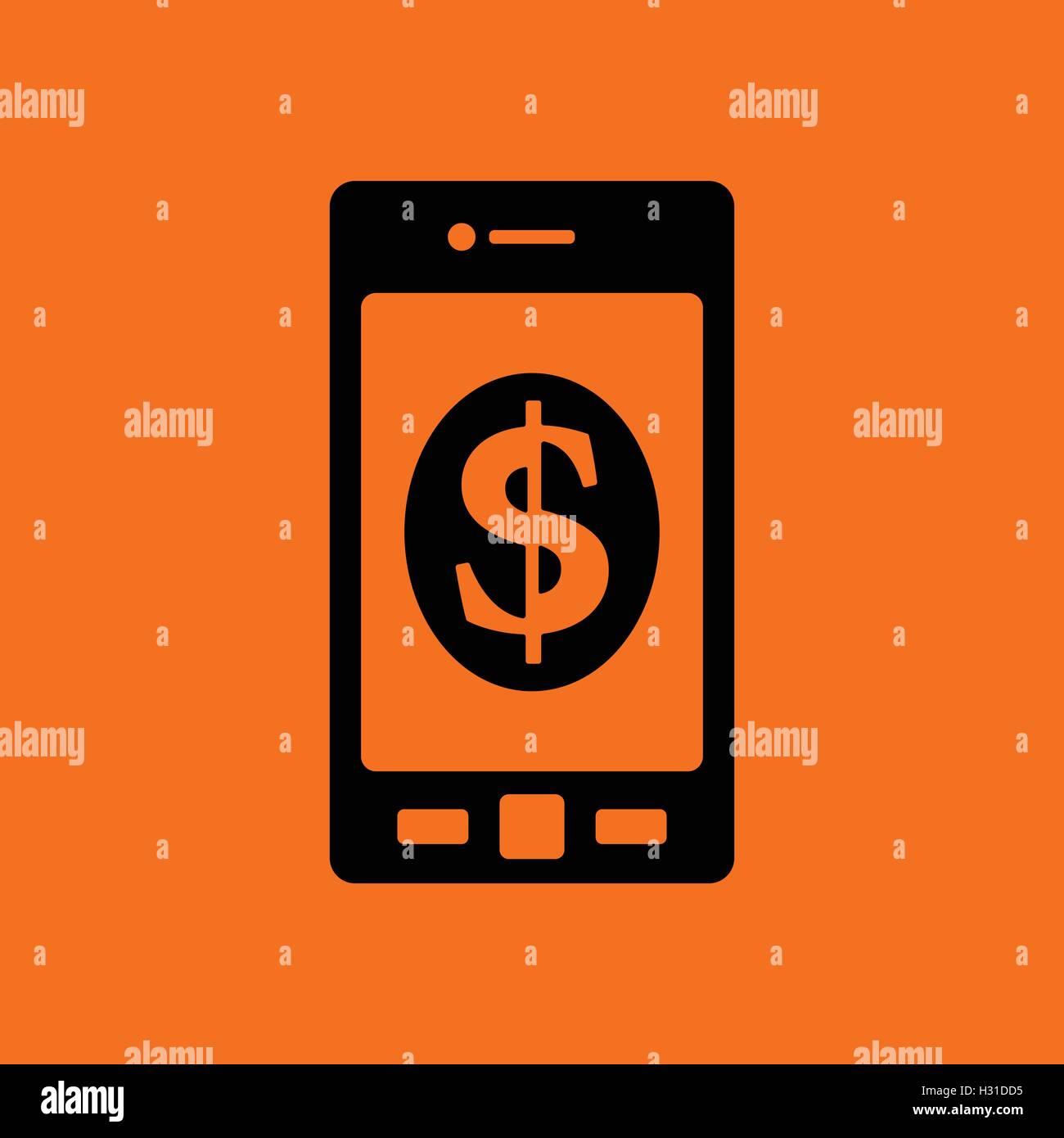 Smartphone avec signe dollar icône. Fond orange avec du noir. Vector illustration. Illustration de Vecteur