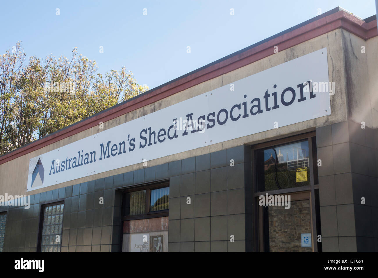 Australian Men's Shed signe et des locaux d'association Newcastle NSW Australie Nouvelle Galles du Sud Banque D'Images