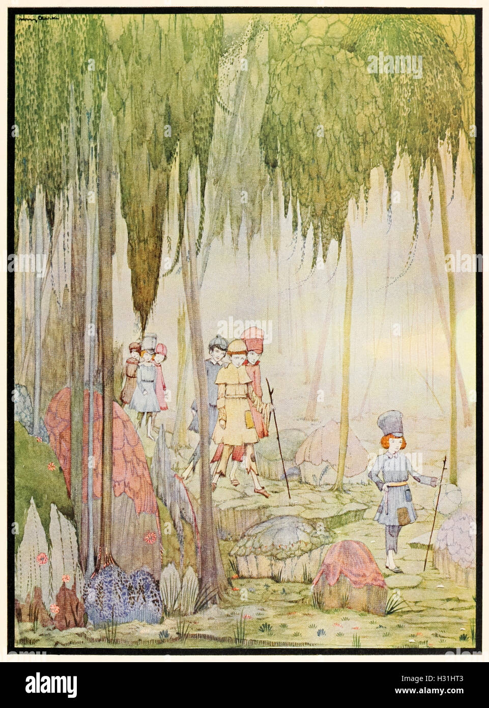 "Il a apporté à la maison par la même façon ils sont venus." Illustration de 'Little Thumb' par Harry Clarke (1889-1931). Voir la description pour plus d'informations. Banque D'Images
