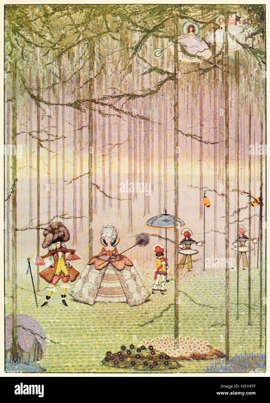 "Riquet à la houppe lui paraissait la plus belle île sur terre." Illustration de 'Riquet à la touffe' par Harry Clarke (1889-1931). Voir la description pour plus d'informations. Banque D'Images