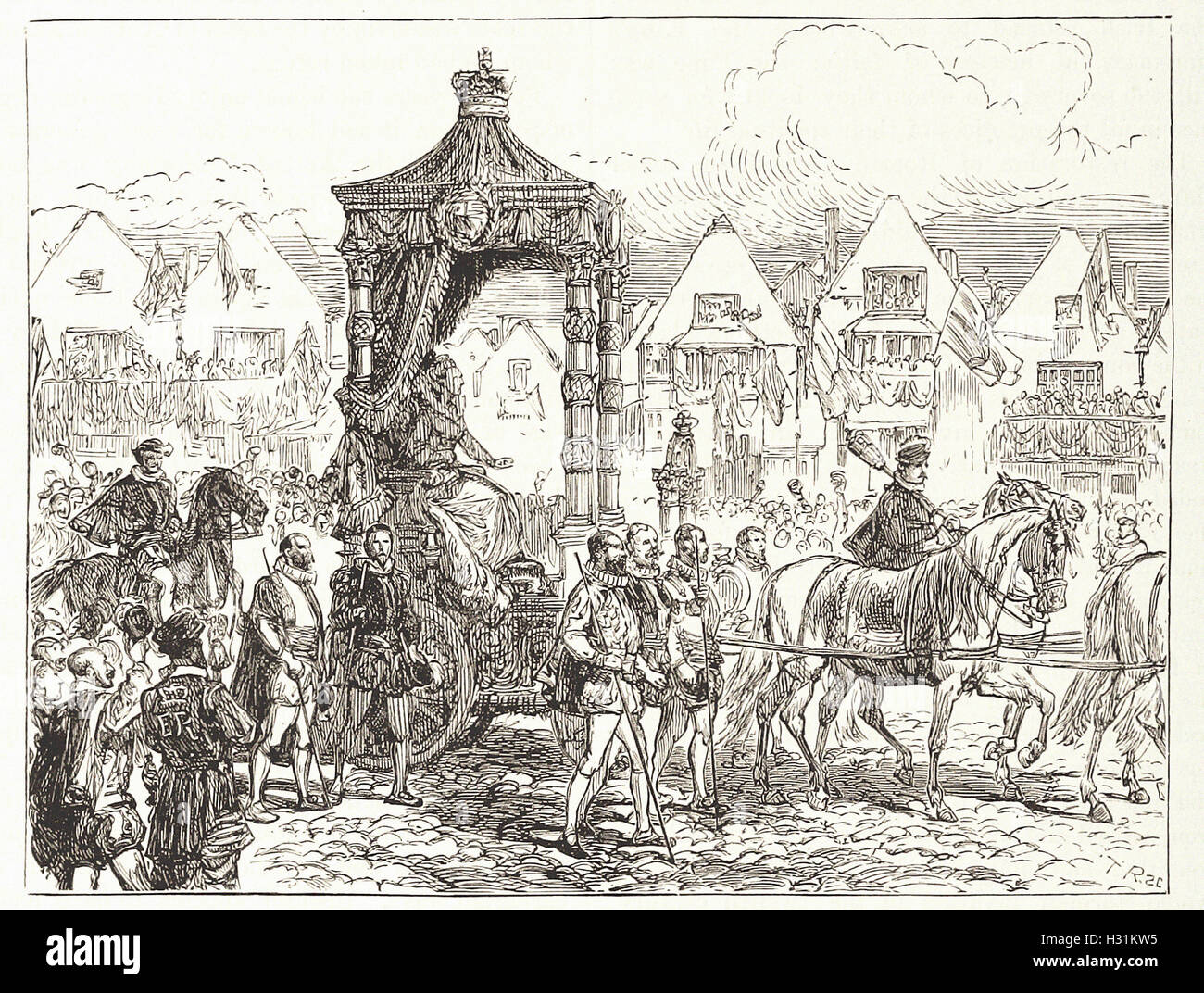 Défaite de l'ARMADA : LA REINE ELIZABETH EN ROUTE POUR LE SERVICE D'ACTION DE GRÂCE À ST. PAUL'S - de 'Cassell's Illustrated Histoire universelle" - 1882 Banque D'Images