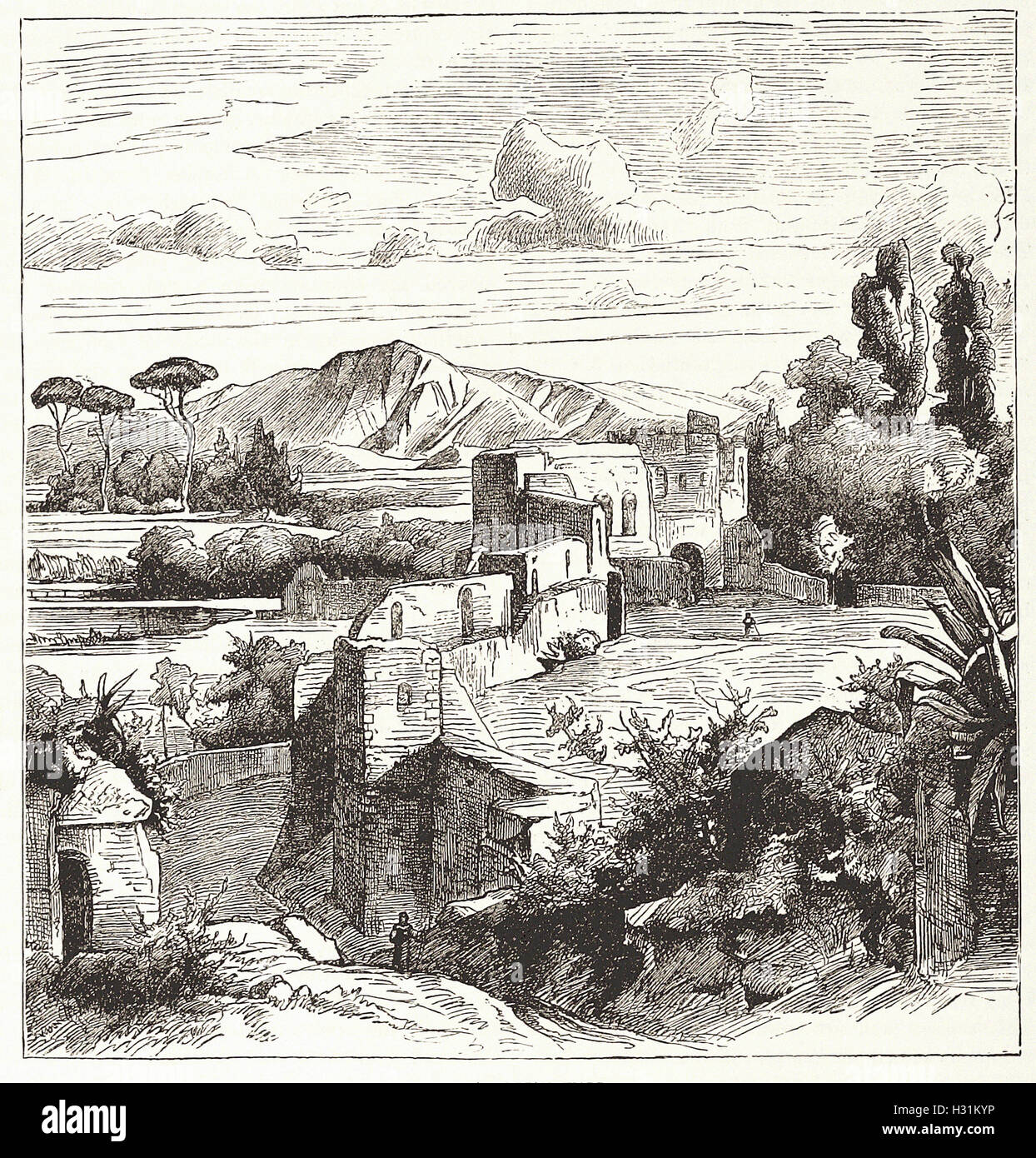 Le mur d'Aurélien. Avec une partie de la Campagna, et les montagnes en arrière-plan de Sabine - de 'Cassell's Illustrated Histoire universelle" - 1882 Banque D'Images