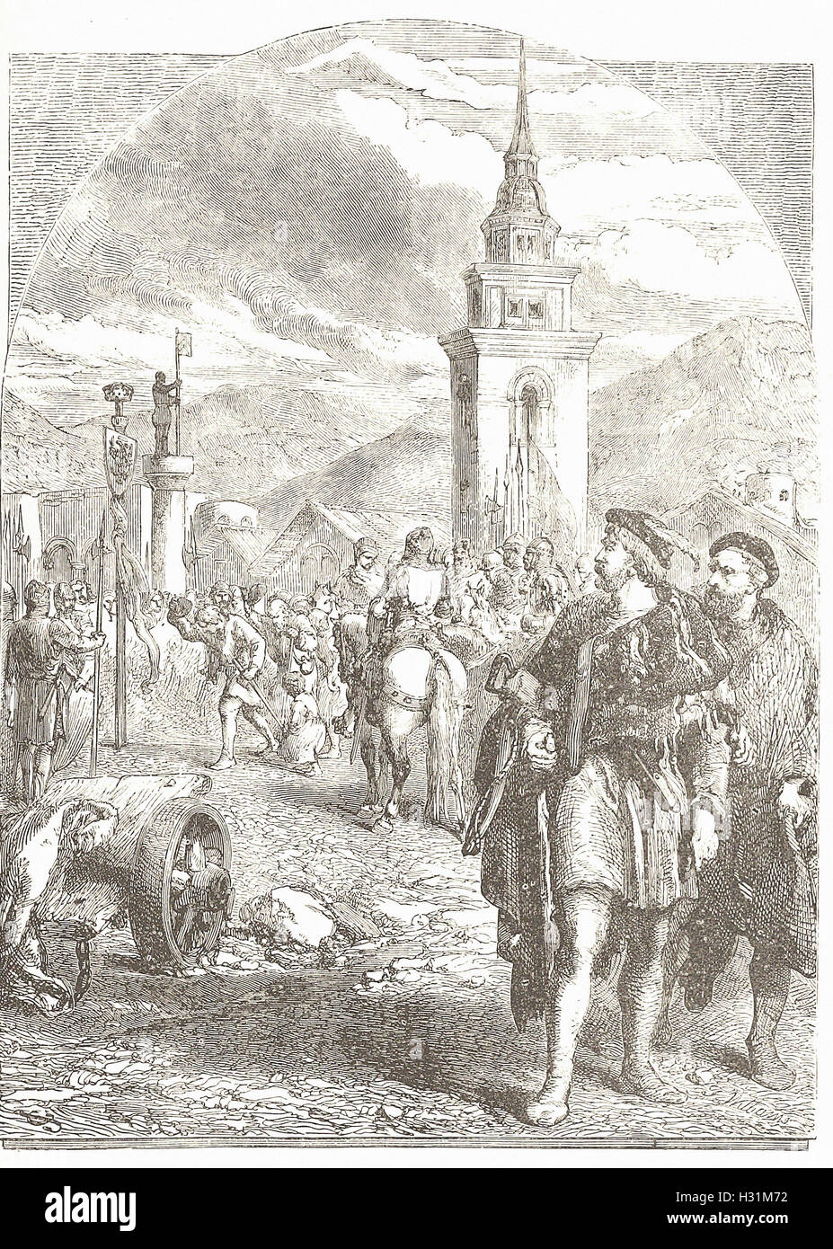WILLIAM TELL DANS LE MARCHÉ D'Altdorf. - À partir de la 'Cassell's Illustrated Histoire universelle" - 1882 Banque D'Images