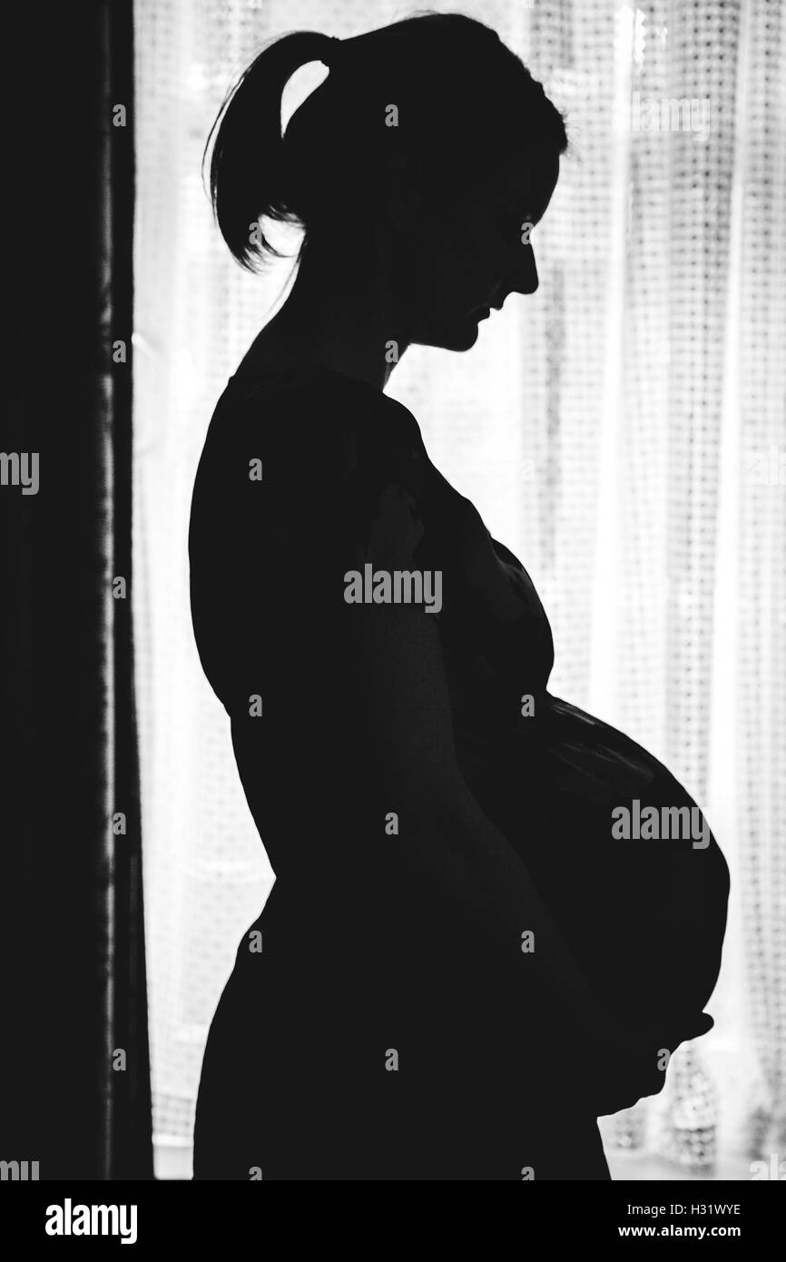 Silhouette d'une femme enceinte Banque D'Images