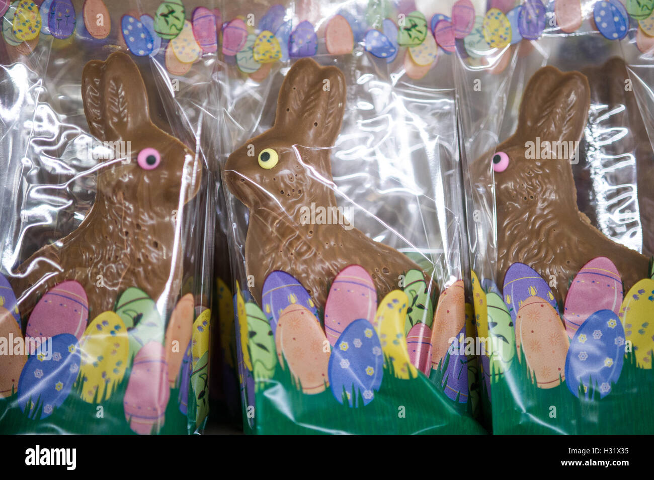 Lapins de Pâques au chocolat Banque D'Images