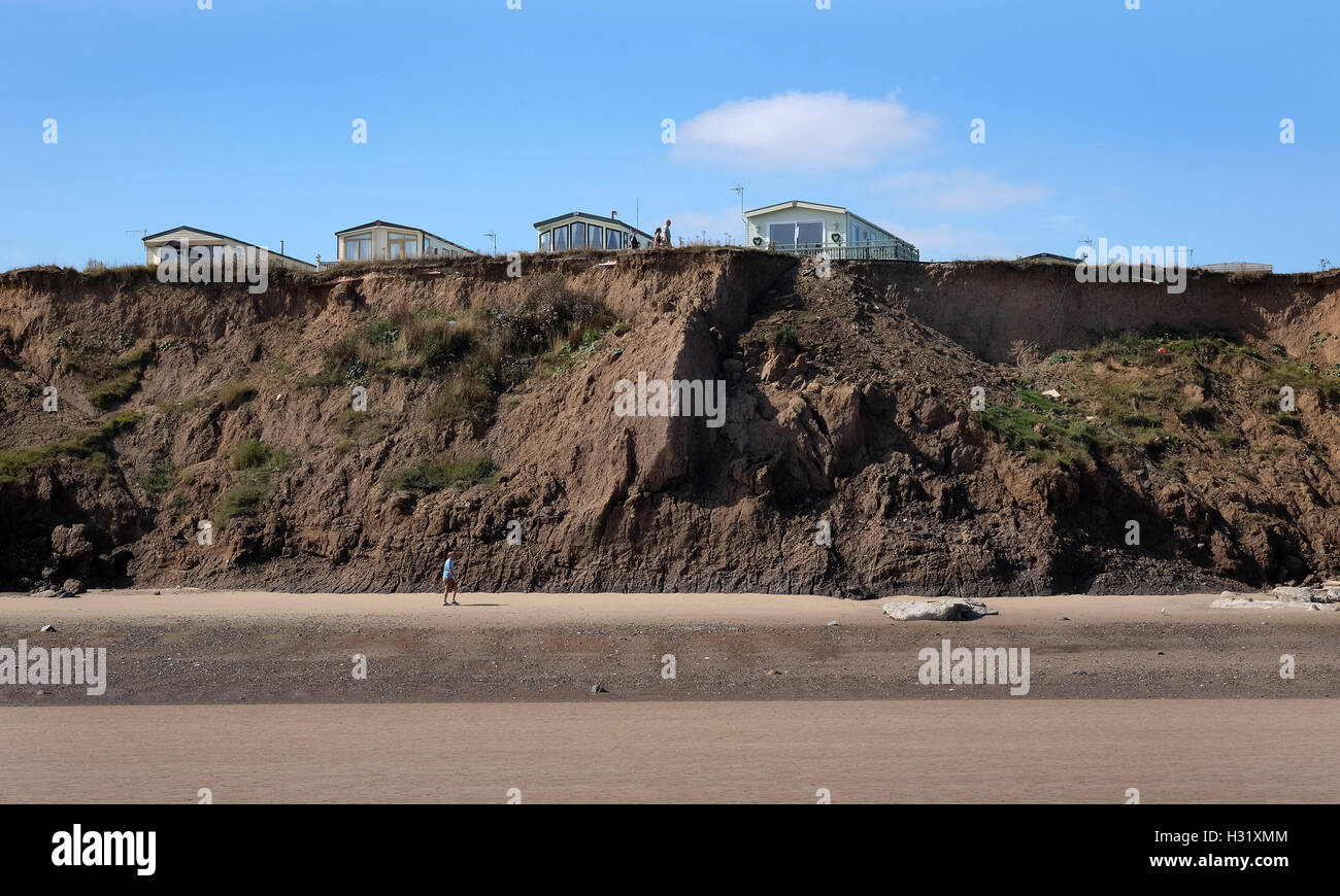 L'érosion de falaises d'argile sur la côte du Yorkshire à Holderness Skipsea. Banque D'Images