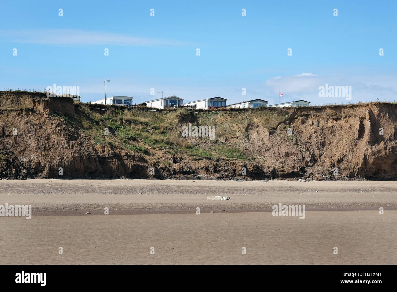L'érosion de falaises d'argile sur la côte du Yorkshire à Holderness Skipsea. Banque D'Images