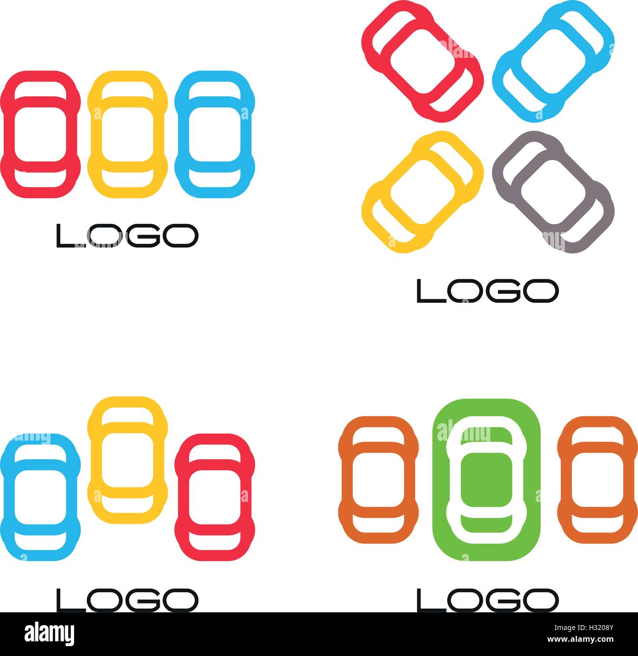 Ensemble de dispositifs isolés vecteur coloré. Mobile simple contour. Voitures silhouette. Parking area. L'élément routier. Service de mécanicien. L'emblème des véhicules. Auto assurance logo. illustration. Illustration de Vecteur