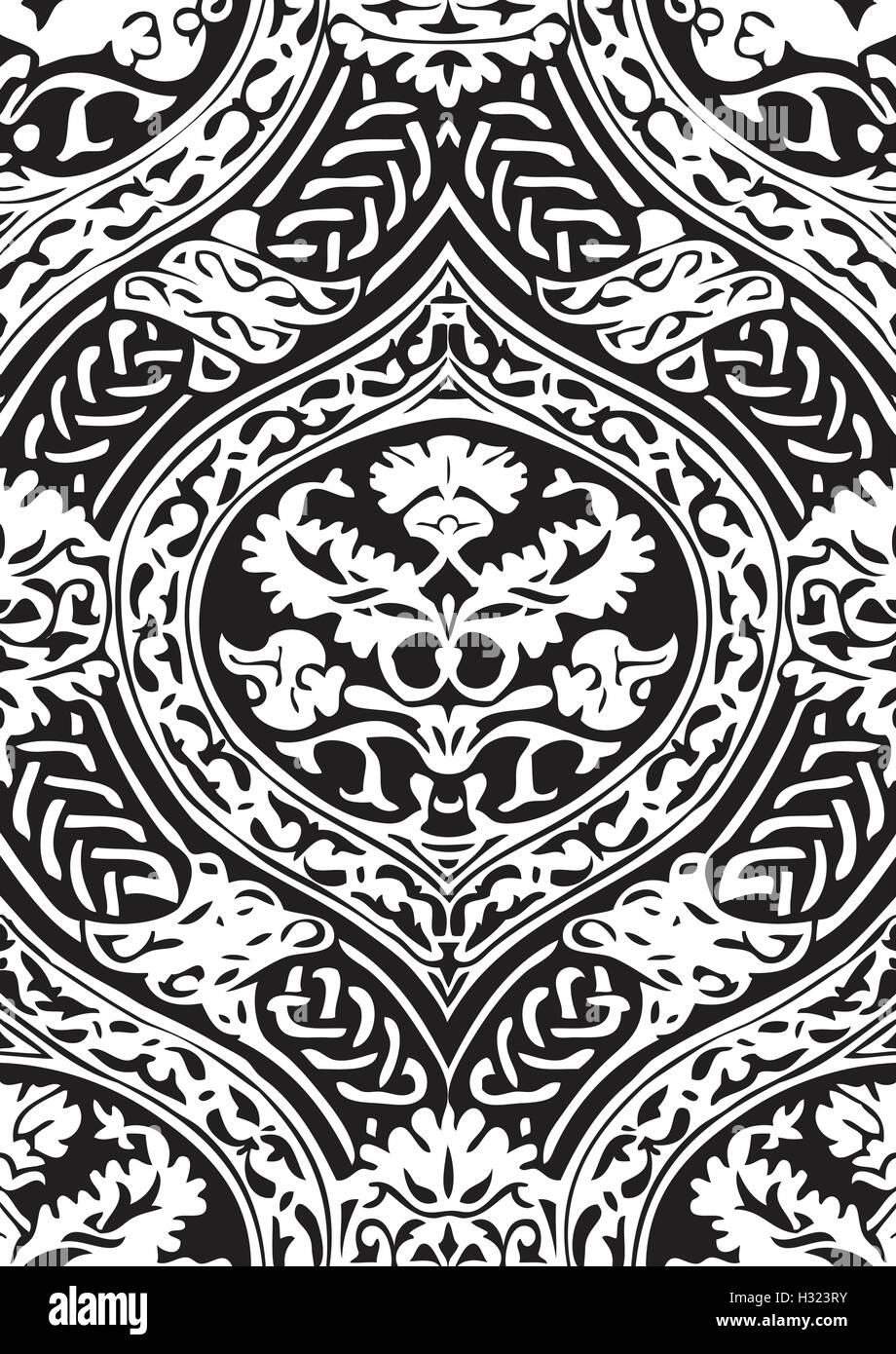 Vector floral seamless pattern antiques avec des rubans entrelacés fond noir et blanc Illustration de Vecteur