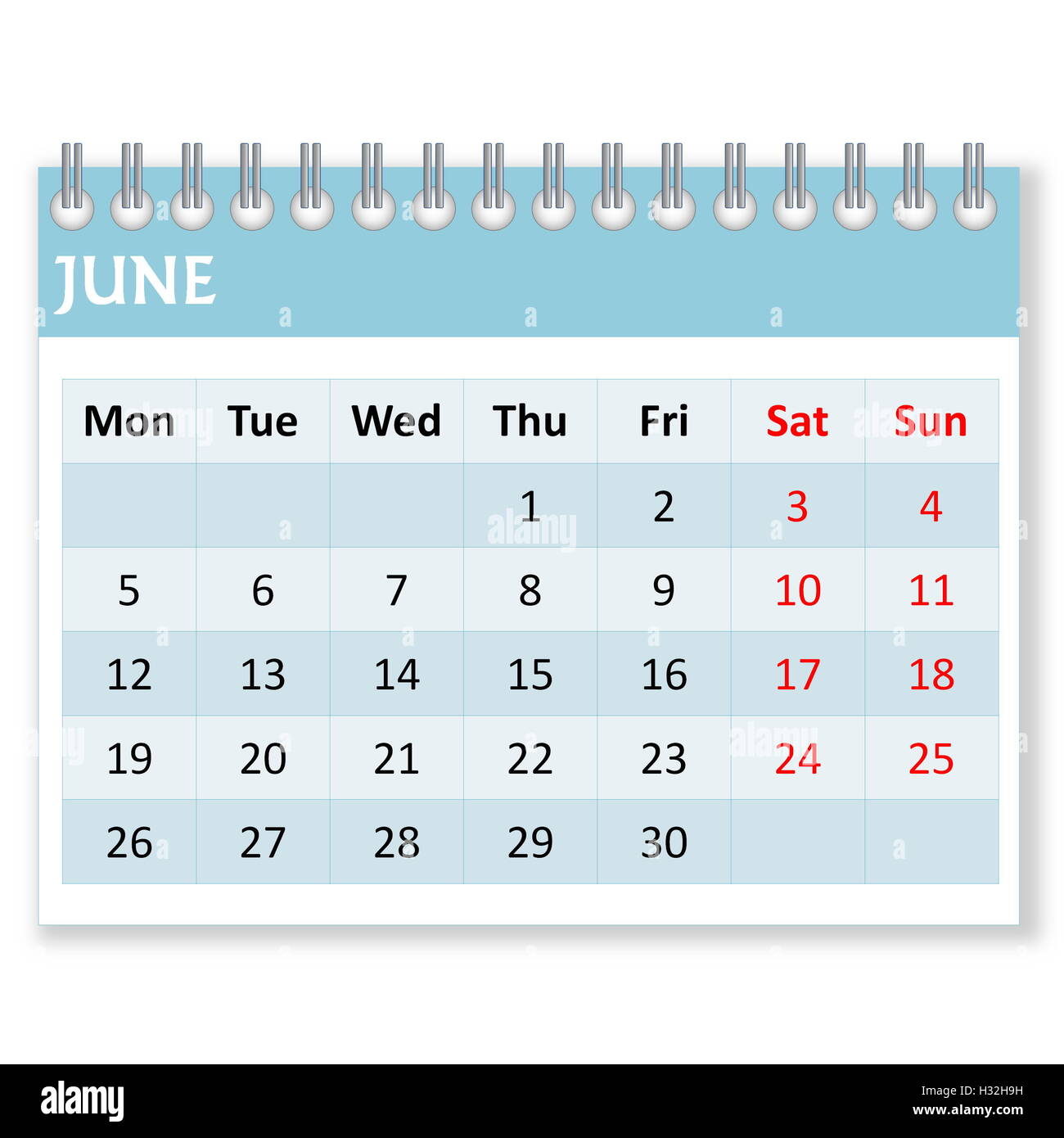 Feuille de calendrier pour juin Banque D'Images