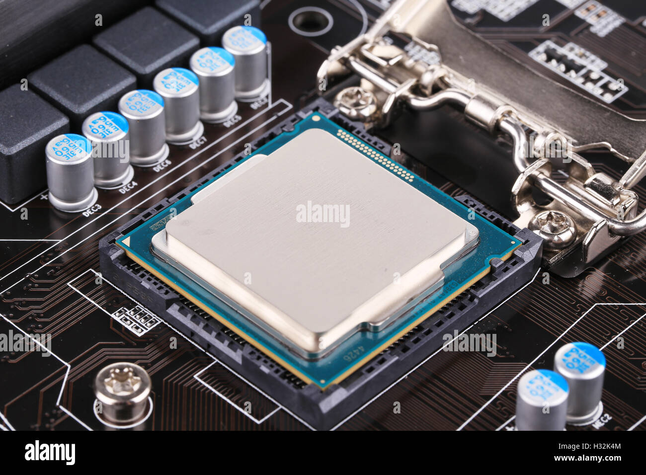 Vue arrière d'un module de mémoire DDR. Banque D'Images