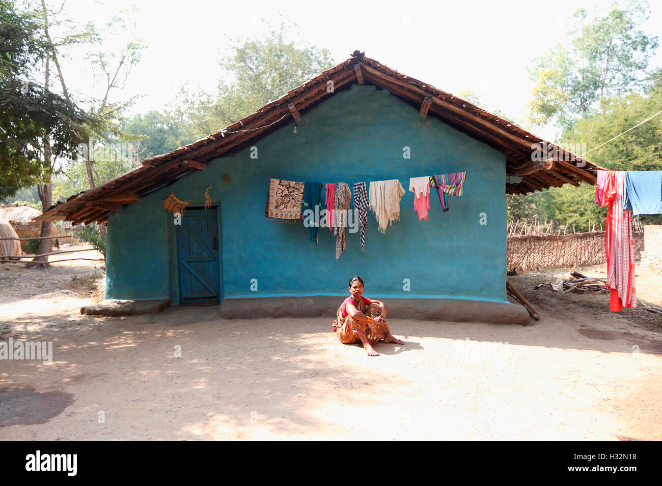 Maison traditionnelle, BHATRA ulnaire, Tribu, village, Inde Chattisgarh Banque D'Images