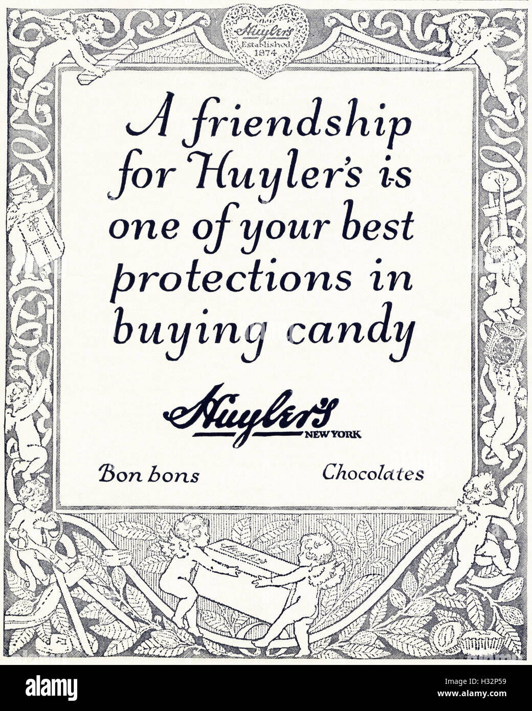 1920 Annonce de l'original old vintage magazine américain Années 1920 Publicité Publicité Huyler's candy bon bons et chocolat de New York USA Banque D'Images