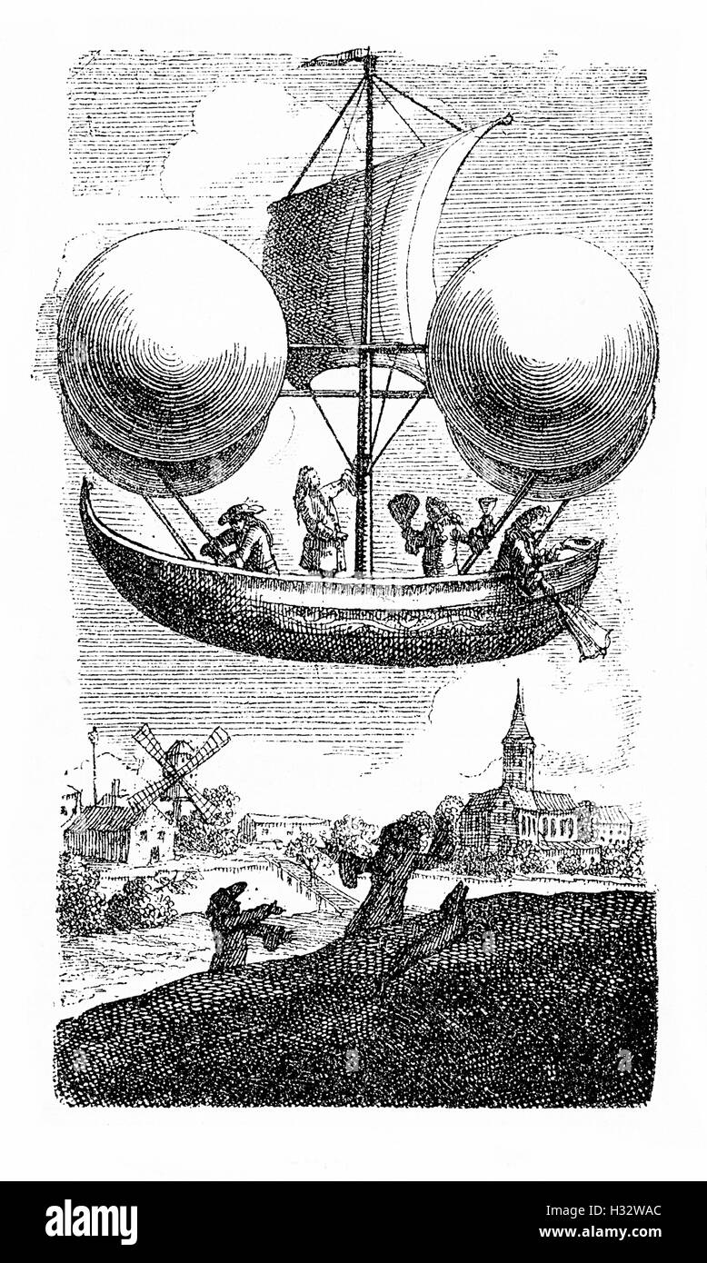 XVII siècle, Flying ship concept par Francesco jésuite de Lana Terzi, impossible de fabriquer en raison de la pression d'air sur les cylindres de cuivre 4 Banque D'Images