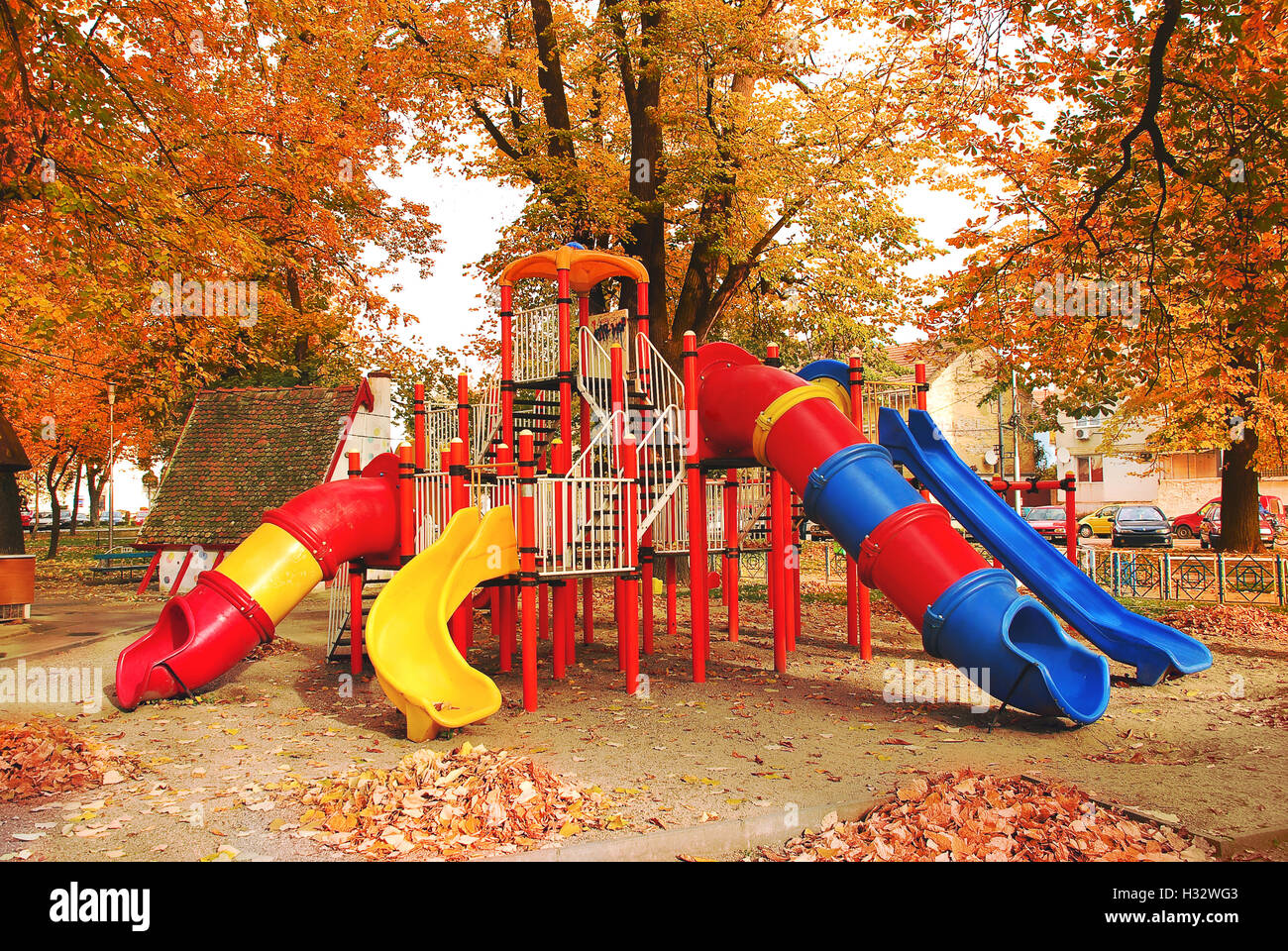 Aire de stationnement à l'automne Banque D'Images