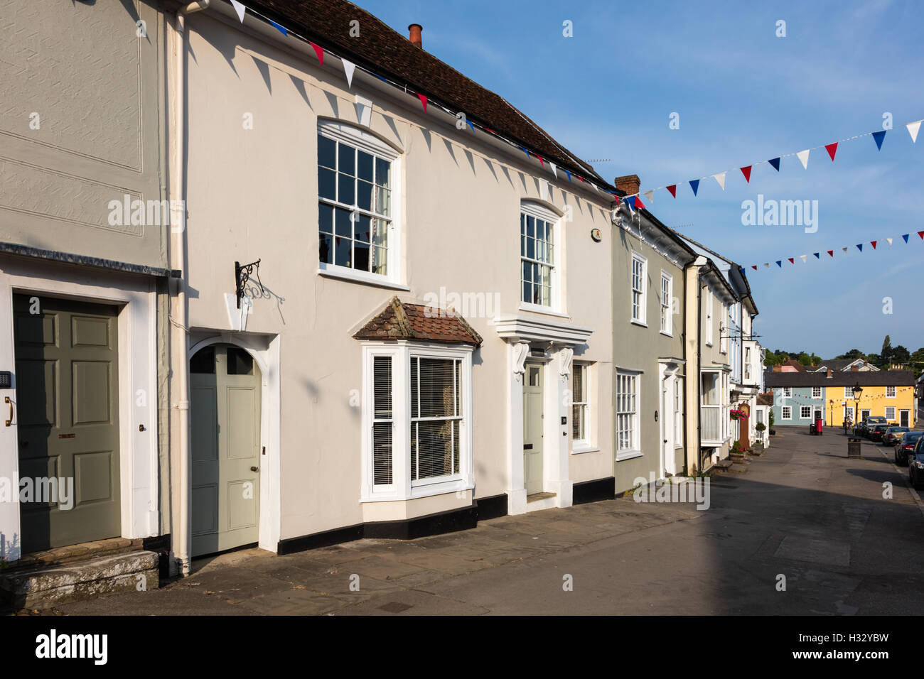 Chalets sur la rue Ville, Thaxted, Essex, UK Banque D'Images