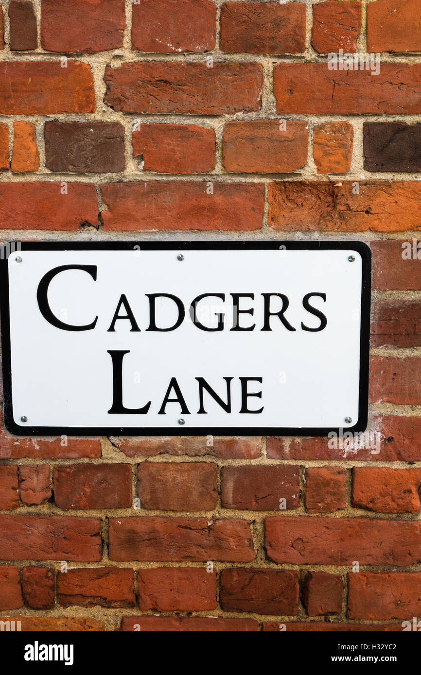 Cadgers Lane road sign, Thaxted, Essex Banque D'Images