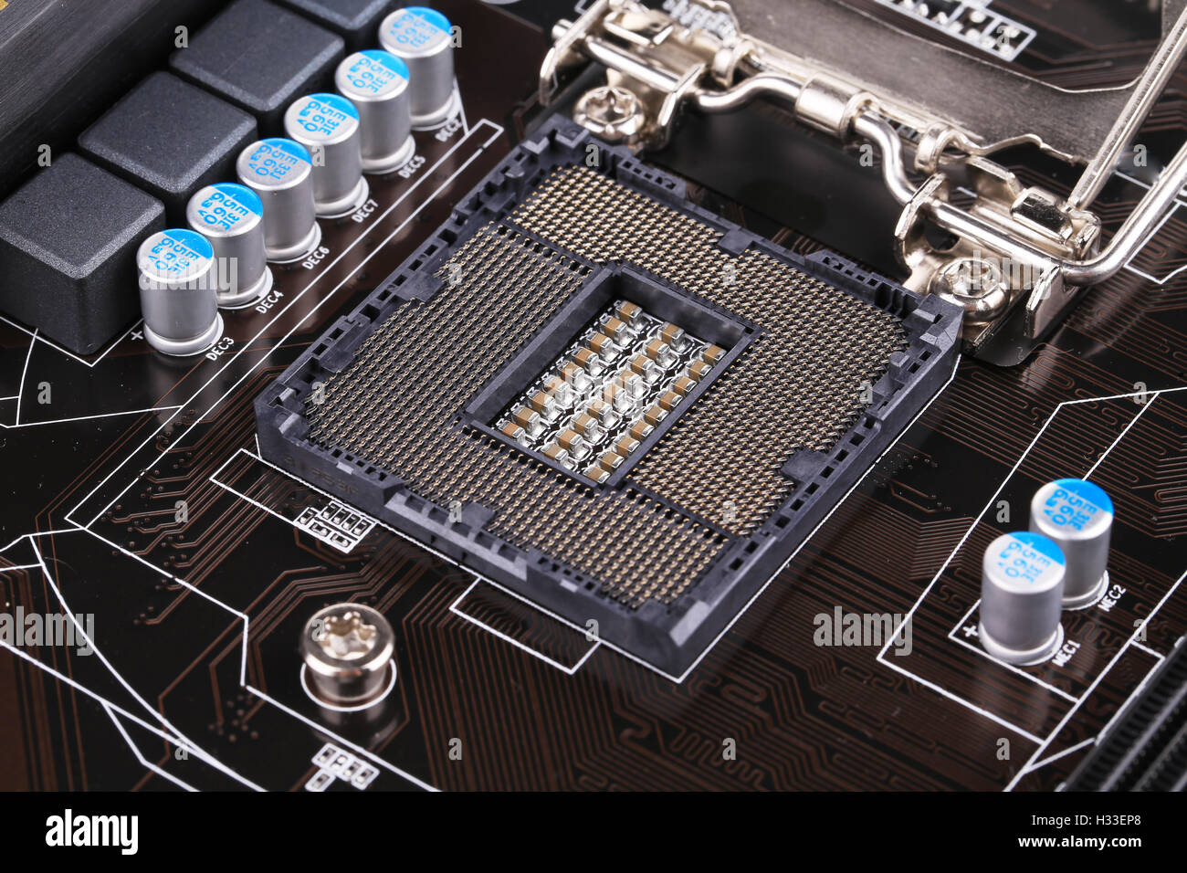 Vue arrière d'un module de mémoire DDR. Banque D'Images
