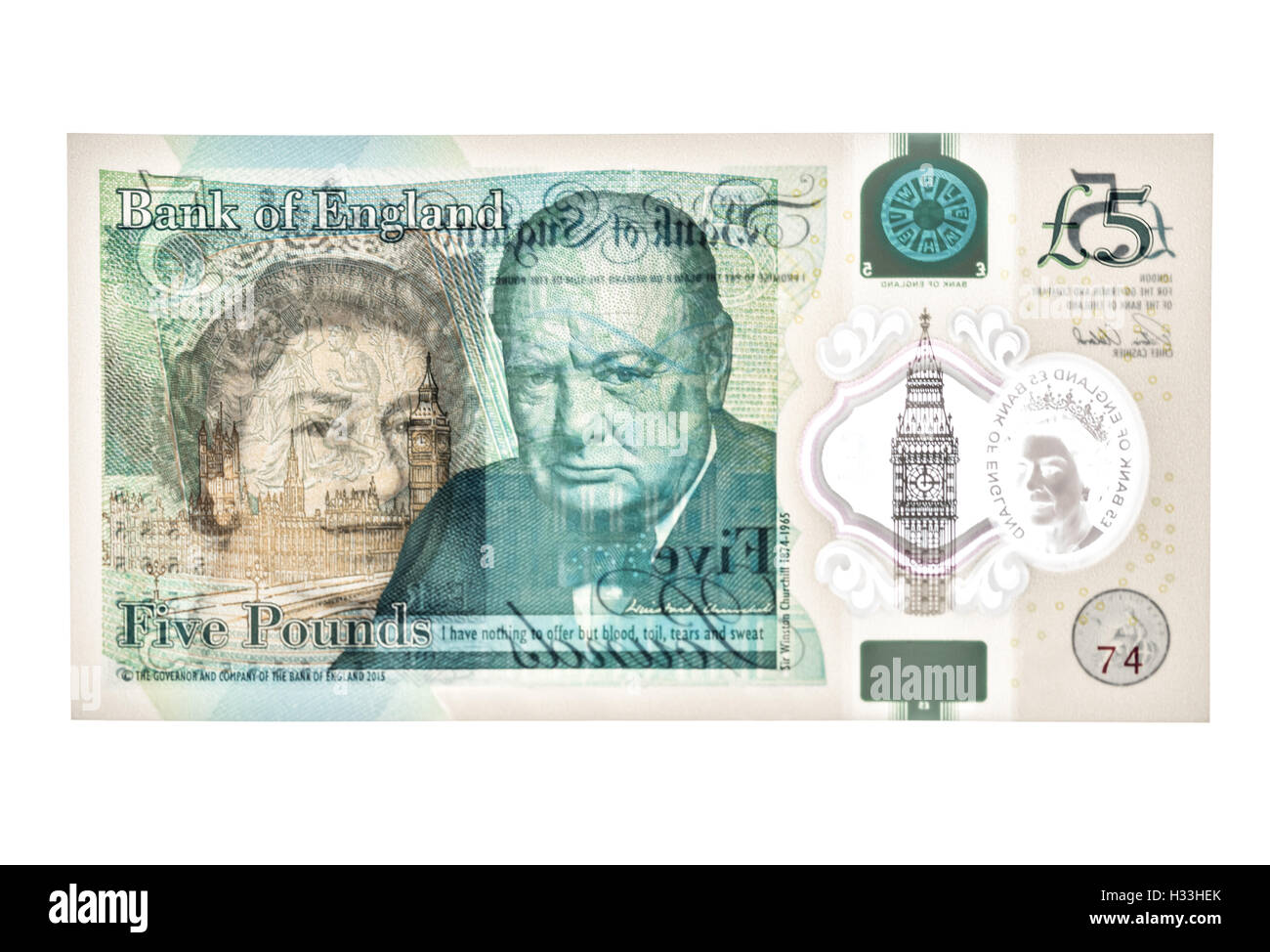 La nouvelle émission de billets en polymère de £5. Banque D'Images