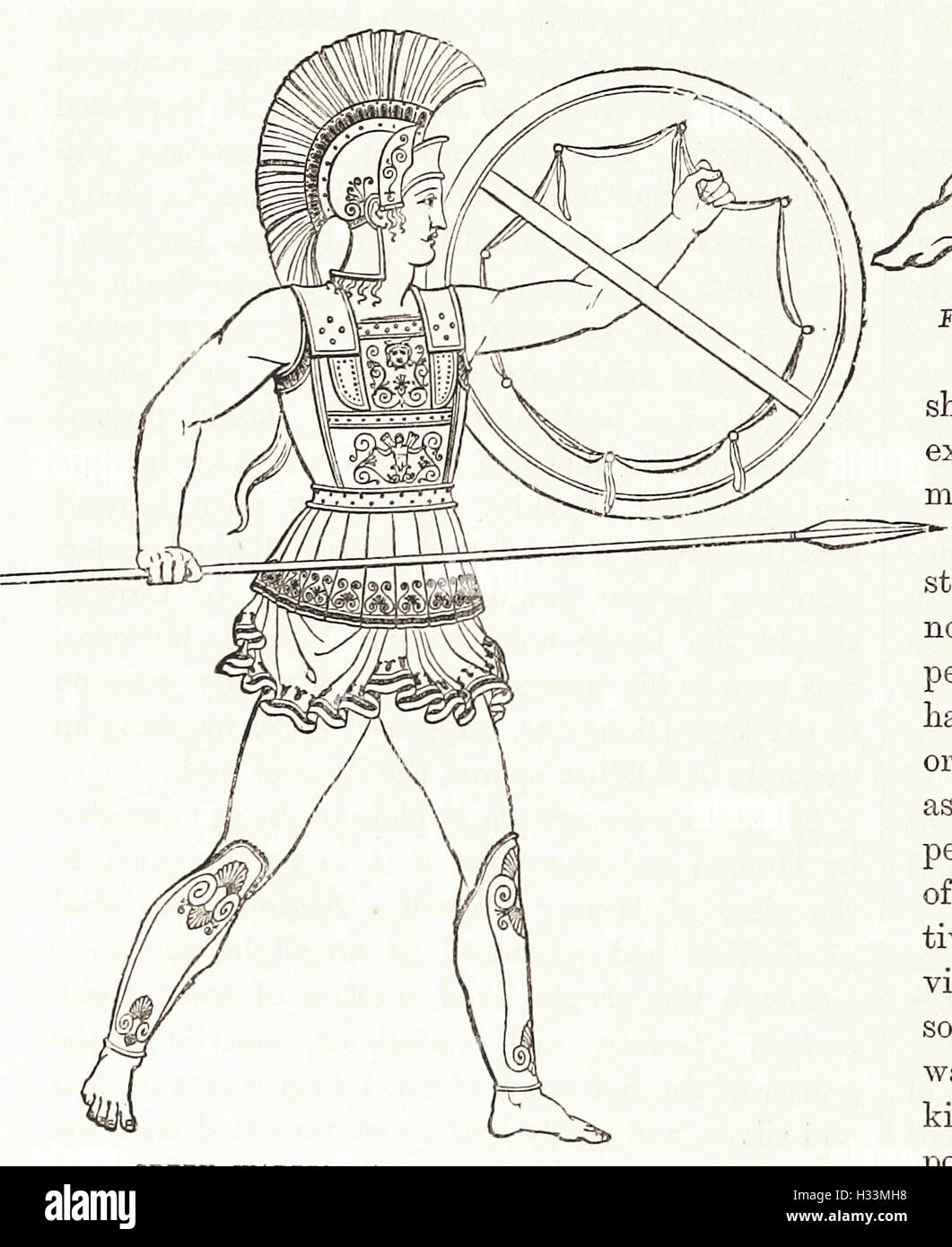 Guerrier grec armés de lance et le bouclier - de 'Cassell's Illustrated Histoire universelle" - 1882 Banque D'Images